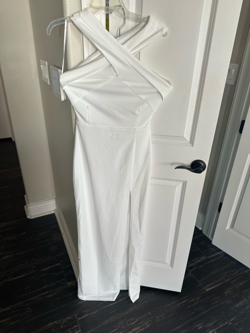 Lulu's White One-Shoulder Cross-Front Maxi Dress